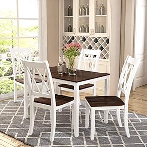 Harper & Bright Designs 5-Piece Wood Dining Table Set for 4, Kitchen Furniture Set with 4 High Back Dining Chairs for Small Places,White+Cherry Harper Bright Designs 5 Piece Wood Dining Table Set for 4 Kitchen Furniture Set with 4 High Back Dining Chairs for Small PlacesWhiteCherry