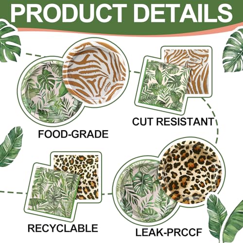 Image of Qinyoung 120pcs Safari Themed Plates Jungle Party Supplies Disposable Plates and Napkins Zoo Paper Tableware Set Baby Shower Decorations for Safari Picnic Wedding Tea Party