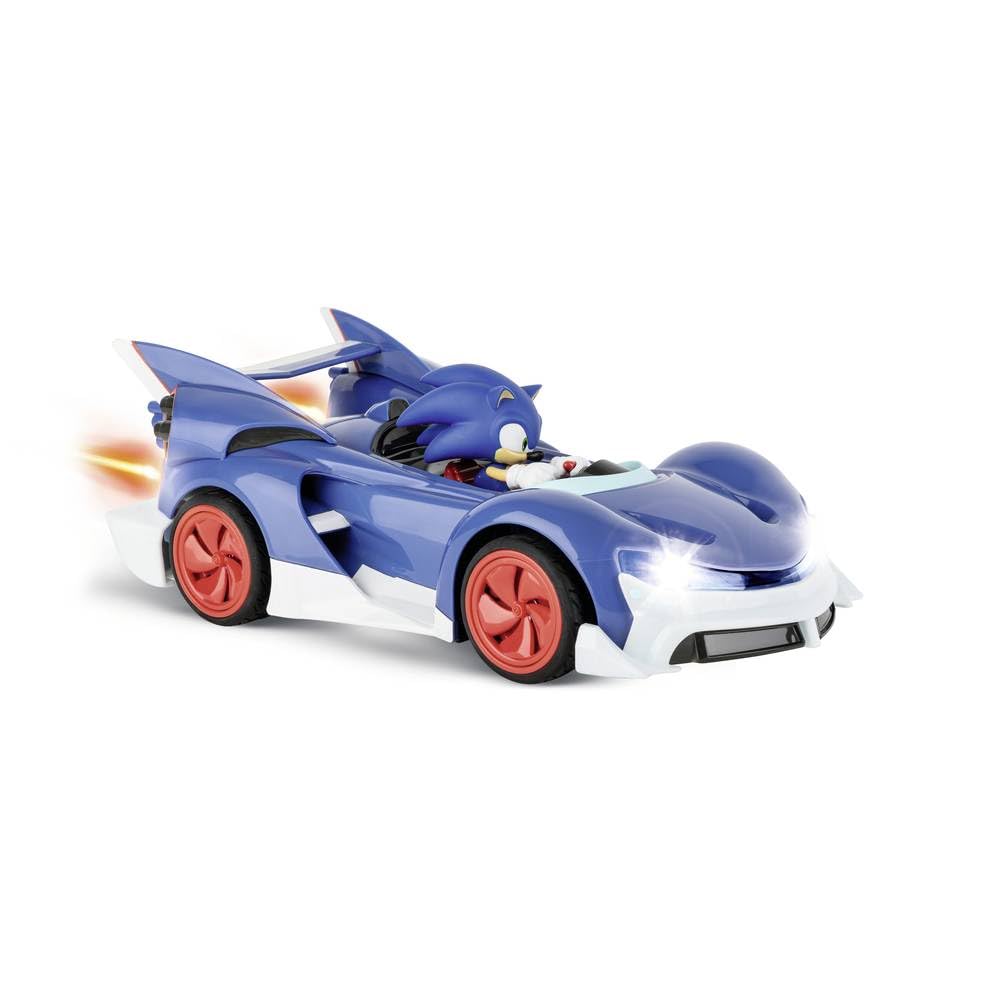 Carrera 370201063 Team Sonic Racing oryginalna licencja 2,4 GHz z pełną funkcją jazdy i skręcania dekoracyjne naklejki i światło LED czas pracy 20 minut idealny dla fanów Sonic i entuzjastów RC