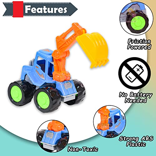 Image of WISHKEY Plastic Push and Go Construction Truck Set, 2 Friction Powered Trucks Resemble Excavator, Moveable Parts, Non-Toxic ABS Plastic, Multicolor, 3+ Years (Set of 2)