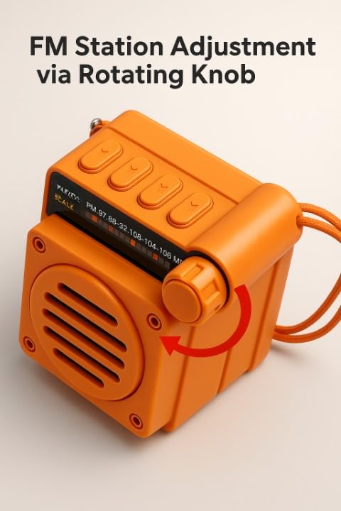 Image of Fire Turtle Pocket Blast FM Radio with Bluetooth Speaker with Powerful Sound,FM Recording, Antenna, 6w-12 Hours (USB Charging) and Number Pad (AUX, SD Card, USB Input) (Mini Retro Orange)