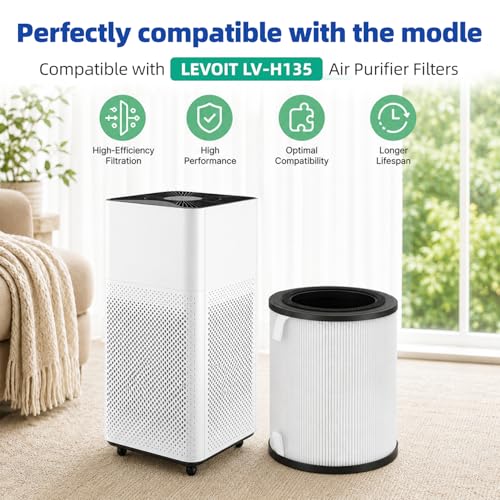 Image of LV-H135 Replacement Filter Compatible with Levoit LV-H135 Air Purifier, H13 Mechanical & Activated Carbon Media for Wildfire Smoke & Pet Odors, 2-Pack
