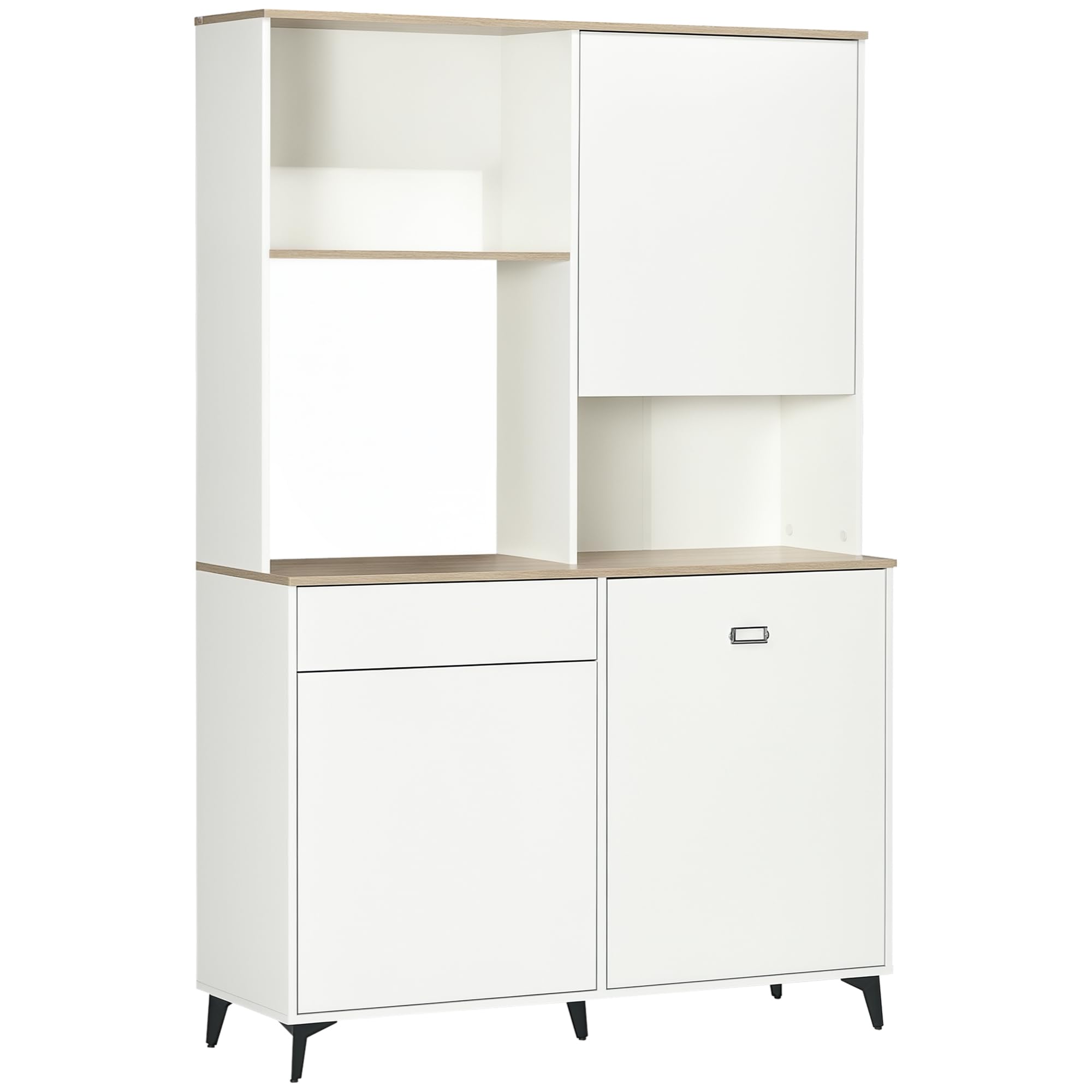HOMCOM Dispensa Cucina in Truciolato e MDF con Ripiani Aperti, Armadietti e Cassetto per Utensili ed Elettrodomestici, 119x41x180 cm, Bianco