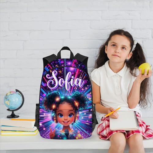 Personalized Cute Girl Backpack for Girls Custom 17" Toddler Adjustable Shoulders Bookbag with Side Pocket Name Customized Daypack Schoolbag for Student3