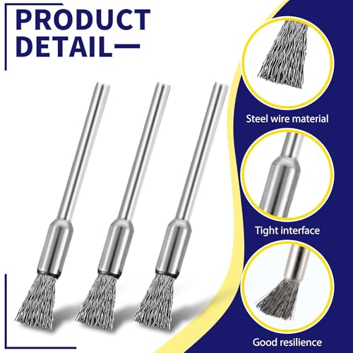 Image of Xindojuz 15 PCS Small Wire Brush, Stainless Steel Wire Brushes Extended Cleaning Rust End Brushes, 3 mm Mandrel Rust Paint Removal Bits Polishing Rotary Tool Accessories (8 mm End Scrub)