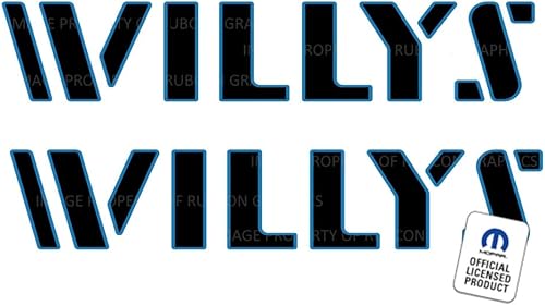 Decal Mods FK2G3 - Calcomanía gráfica para capó Willys azul y negro, para Jeep Wrangler JK y JL (2007-2024), color negro con contorno azul (juego de