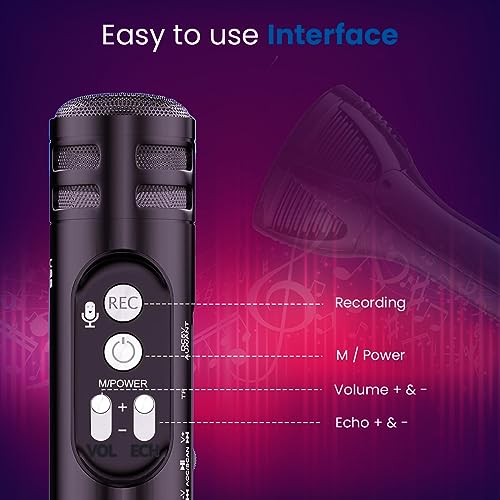 Image of pTron Fusion Sing 5W Wireless Speaker with Karaoke Mic, 12Hrs Playtime, Record Songs, Lightweight Handheld Design, Bluetooth v5.0, Aux Play /mSD Play /USB Play & Media Controls (Midnight)
