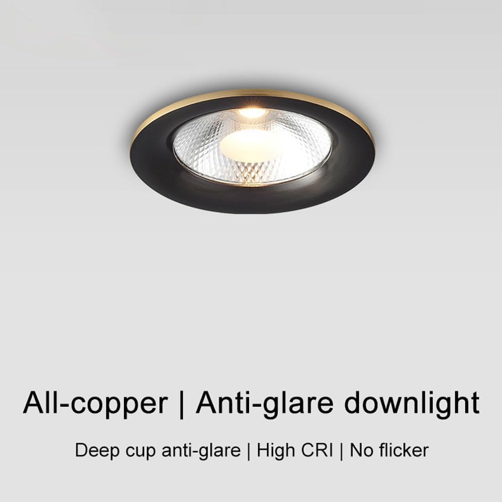 Anti-Glare Brass Recessed Lighting, 3000K/4000K/6000K Dimmable Downlight, Black Brass LED Recessed Lighting, 7W Ceiling Lighting fixtures for Remodel Ceiling 7 Pcs