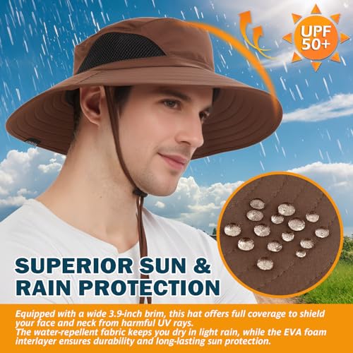 Image of Wide Brim Sun Bucket Hat, Waterproof Boonie Hat for Men & Women | UPF 50+ UV Protection, Adjustable Fit, Chin Strap & Sweatband, Foldable Durable for Fishing Hiking Garden Beach