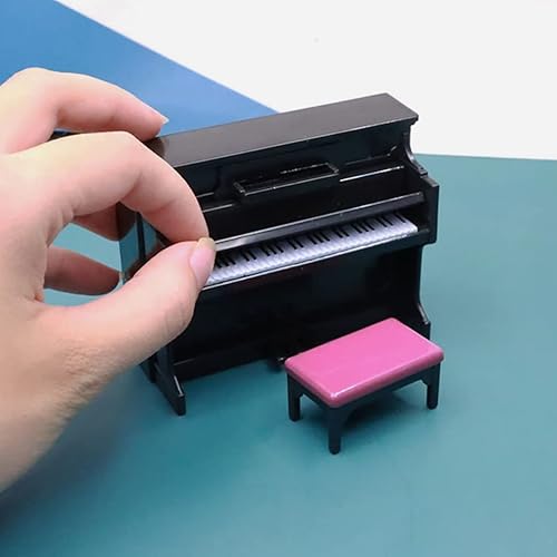 Miniatura 6 de Dollhouse - Juego de banco de piano y piano vertical en miniatura 112, casa de muñecas, muebles en miniatura (negro)