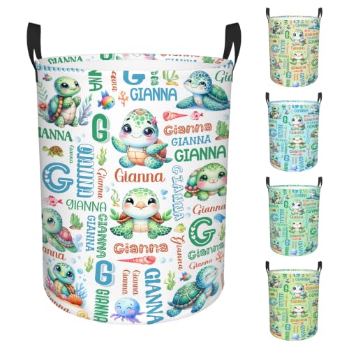 Image of Custom Turtle Laundry Hamper, Personalized Laundry Basket with Name, Customized Dirty Clothes Basket for Clothes Toy Bathroom Bedroom Storage,S-16.5 inchX 13.8 inch