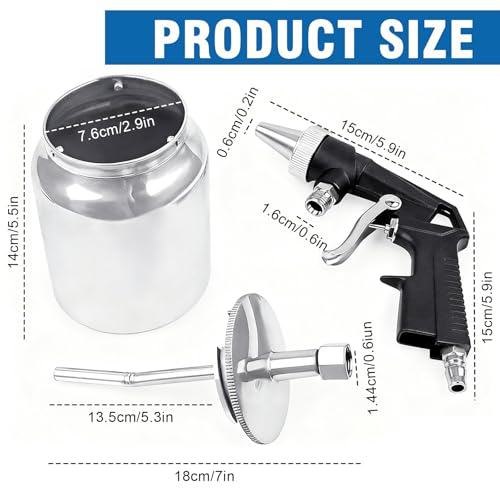 MeYuxg Sandstrahlpistole Druckluft Arbeitsdruck 6,2 bar, Sandstrahlen Pistole Luftbedarf 198 L/min mit 6mm Düse, Sandstrahlpistole zum Polieren, Entrosten, Reinigen,mit 1000ml Materialbehälter