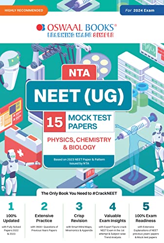 Oswaal NEET (UG) 15 Mock Test Papers | Physics, Chemistry & Biology | For 2024 Exam