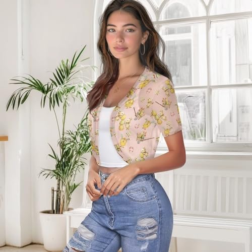 Image of Womens Short Sleeve Cardigans Lightweight Summer Cardigan Trendy Bolero Shrug Cute Floral Cardigan Sheer Bolero