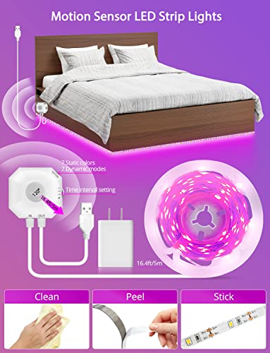 Maticod Motion Sensor Lights Indoor Under Bed Lights, Plug-In Rgb Motion Sensor Led Strip Lights For Bedroom, Under Cabinet Lights With App Control For Kitchen, Closet, Stair Night Lights, 16.4Ft #TOP7