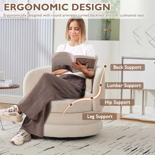 Sillón Giratorio Pequeño Chenille Beige miniatura 5