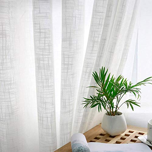 PENVEAT Cortina de Tul Blanca Cortinas de Lino Transparentes para Sala de Estar Dormitorio Cocina Voile Tulle Cortinas Transparentes Tratamientos para Ventanas, pestaña Superior, 1 Piezas W500xH270cm
