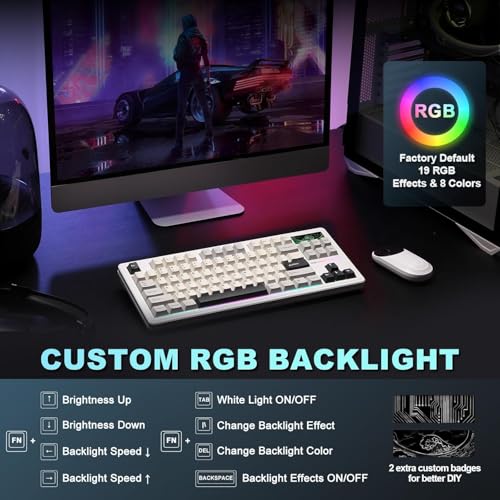 Image of YUNZII YZ87 Gasket Mechanical Keyboard,TKL Wireless Hot Swappable with 5-Layer Padding, BT5.0 /2.4G /USB-C NKRO RGB Backlit for Win /Mac(White, Milk Switch)