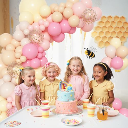 Image of Amandir 153pcs Pink and Yellow Balloon Arch Garland Kit Different Sizes
