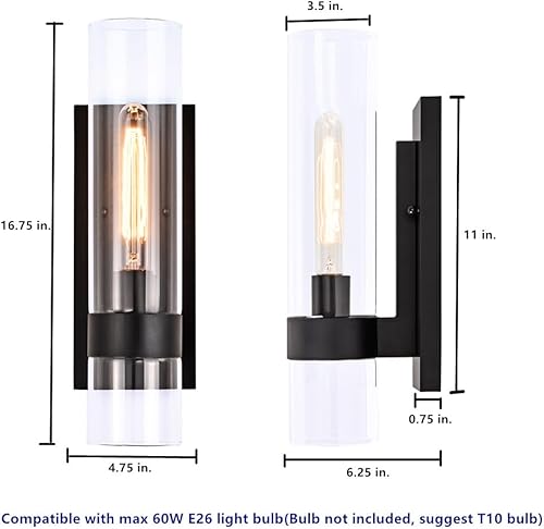 Miniatura 5 de Juego de dos apliques de pared negros para interiores, accesorios de tocador de baño sobre espejo, lámparas de pared de vidrio para dormitorio,