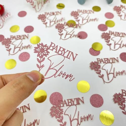 100 Pcs Golden Pink Baby Shower Confetti Scatter Decorations, Flo...