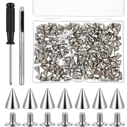 Mailfull 100 Pièces Spikes Studs 7 x 10 mm Cone Rivets Punk Métal Rivet Cuir Argenté pour Sacs DIY Cuir Artisanat Bracelets Collier Vêtements Sac à Chaussures...