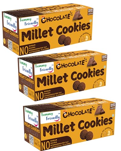 Image of Tummy Friendly Chocolate Millet Cookies for Kids Adults. Millet Biscuits, Ragi and Jaggery. Healthy Snacks for Kids Babies 1 Year Old. Chocolate Cookies Biscuit. Gift the Best Healthy Biscuits for Kids - 75 grams, 1 Pack (3 Packs, 3, gram)