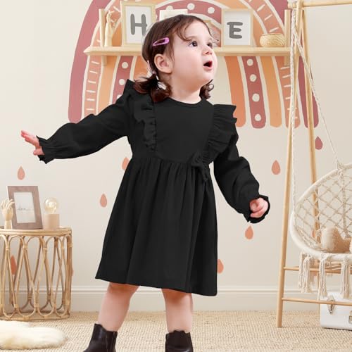 Toddler Baby Girls Dress Long Sleeve Ruffle Dress for Baby Girls Casual Solid Corduroy Little Kids Winter Clothes3