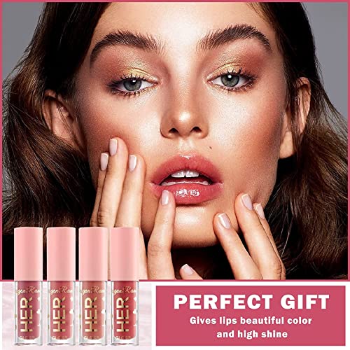 4PCS Lip Gloss Set,Lipgloss Set,Lip Stain Long Lasting,Liquid Lipstick,Tinted Lip Balm,Lip Oil,Lip Tint,Lip Plumper Gloss,Liquid Blush,Plumping Lip Gloss,Nude Lip Gloss,Lip Oil Tinted(#B) - Image 4