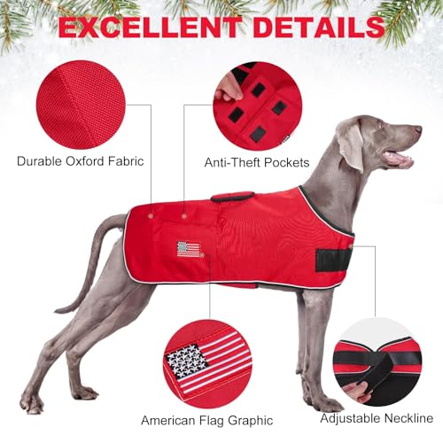Image of BEAUTYZOO Dog Winter Coat for X-Large Dogs, Waterproof Canvas Jackets | Warm Fleece Great Dane Sweater, Reflective Cold Weather Coats, Windproof Blanket Clothes for Female Male Doggie, Red XL