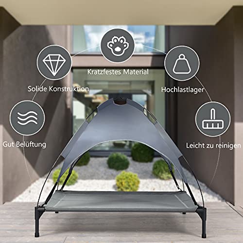 COSTWAY Hundebett mit Baldachin, Hundeliege Garten, Haustier Liegeplatz draußen, Hundesofa Schlafplatz Outdoor, Haustierbett Hund, Katzenliege Katzenbett (105x87x89cm)