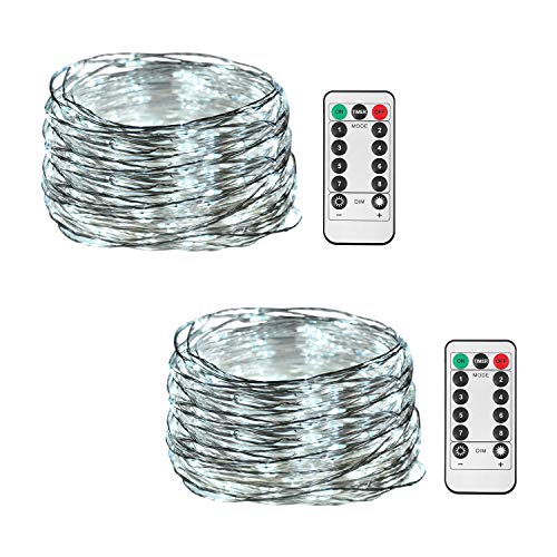 HONGM 2 Pack 100 LED 32.8ft 8 Modes Remote Control Battery Operated Waterproof Dimmable Fairy String - //coolthings.us