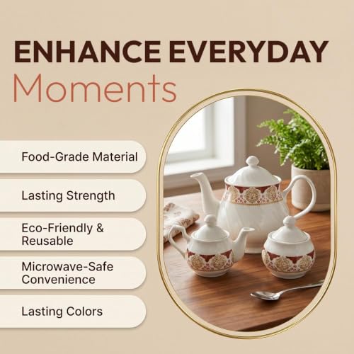 Image of U.P.C Ceramic Tea Set with Kettle, Tea Cups & Saucers, Premium Tea Pot Set for Tea & Coffee, Elegant Tea Serving Set for Home, Office, Parties & Housewarming Gift- (TS011)