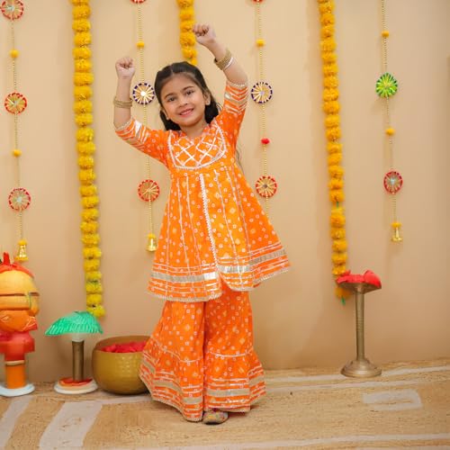 Image of LITTLE GINNIE Girls Kurta Sharara Set | Traditional Ethnic Wear for Kids