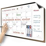 PREVIS Calendrier Mensuel Mural Effacable A2 60X40CM avec 3 feutres - Tableau organisateur mural Planning Mensuel - Planificateur Calendrier Mural 2025 Grand Format Familial