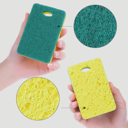Image of 6 Pack Scrub Sponge, Bulk Sponges, Dual-Sided Cleaning Sponges, Dishwashing Sponge for Kitchen, Bathroom, Dish 4.3 inchx2.8 inchx0.8 inch Green Yellow