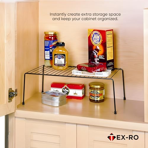 Image of TEX-RO Kitchen Shelf Organizer | Cabinet Shelf Riser for Storage | Cupboard Organizer Rack for Kitchen | Under Cabinet Storage for Plates, Bowls, Spices - Metal Wire Rack, Pack of 2