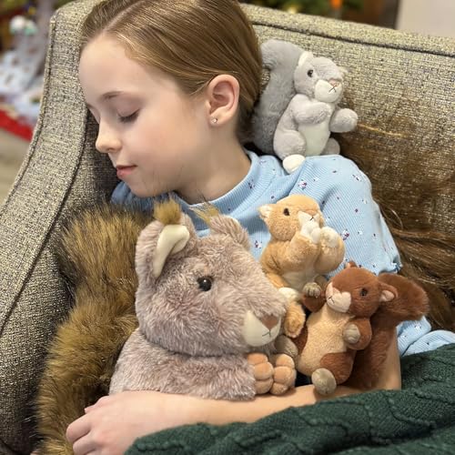 Image of MaoGoLan 4Pcs Squirrels Stuffed Animal, Realistic Squirrel Plush Toys with 3 Baby Squirrels for Small Hand, Adorable Stuffed Squirrels Gift for Forest Animal Lover,Girls,Boys,Kids,Baby Shower
