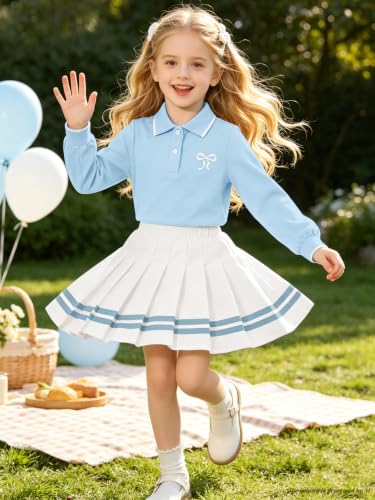 Image of Betusline Girls Skirt Set Long Sleeve Polo & Pleated Skirt, 4-14Y
