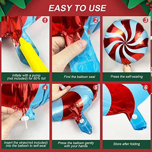 28 Pcs Christmas Foil Balloons Candy Cane Balloons Christmas Mylar Balloons Present Balloons With Ribbons Christmas Decorations For Party #TOP3