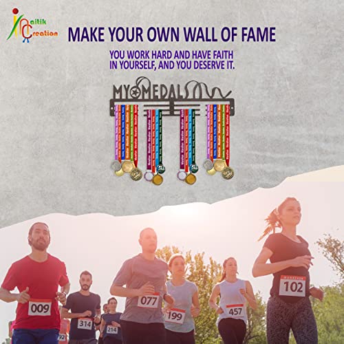 Image of NAITIK CREATION Medal Hanger for Wall - Medal Holder Display Hanger | Holds Up to 65 Medals | Sports Medal Display | Medals Hanger | Premium Antique Golden (My Medal)