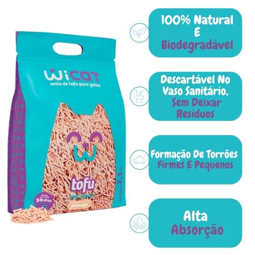 Areia Higiênica para Gatos Tofu Wicat Com Fragrância De Pêssego 2,1kg