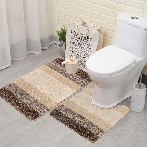 Famibay WC Toliet Rug Non Slip Pedestal Mat for Toilet Super Absorbent U Shape Bath Mat Beige Toliet Mat Washable Bathroom Floor Mat for Toilet - Image 3