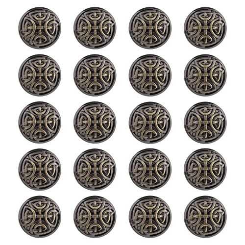 EMSea 20PCS Clothes Buttons Metal Shank Sewing Buttons Vintage Embellishments Buttons 17mm Round Shaped Decorative Fastener for Coat Uniform Jacket Ancient Bronze
