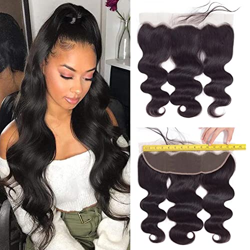 13X4 Ear To Ear HD Lace Frontal 12A Brazilian Virgin Human Hair Frontal Closure 150% Density Body Wave Human Hair Frontal Free Part Pre Plucked Baby Hair Natural Color (16 inch, 13x4 frontal)