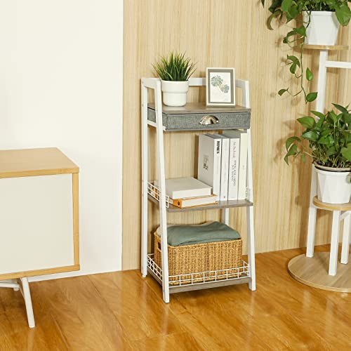 Keomaisyto 3-Tier Bathroom Ladder Shelf, Floor Storage Shelf With Drawer, Freestanding Open Tower Shelving Unit For Bathroom Living Room Balcony（White） #TOP5