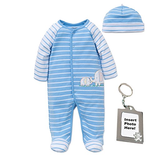 Image of Little Me Baby Boys Elephants Footed Pajamas, Hat, and Keychain Blue 6 Months,(LTM01069-86-2023N)