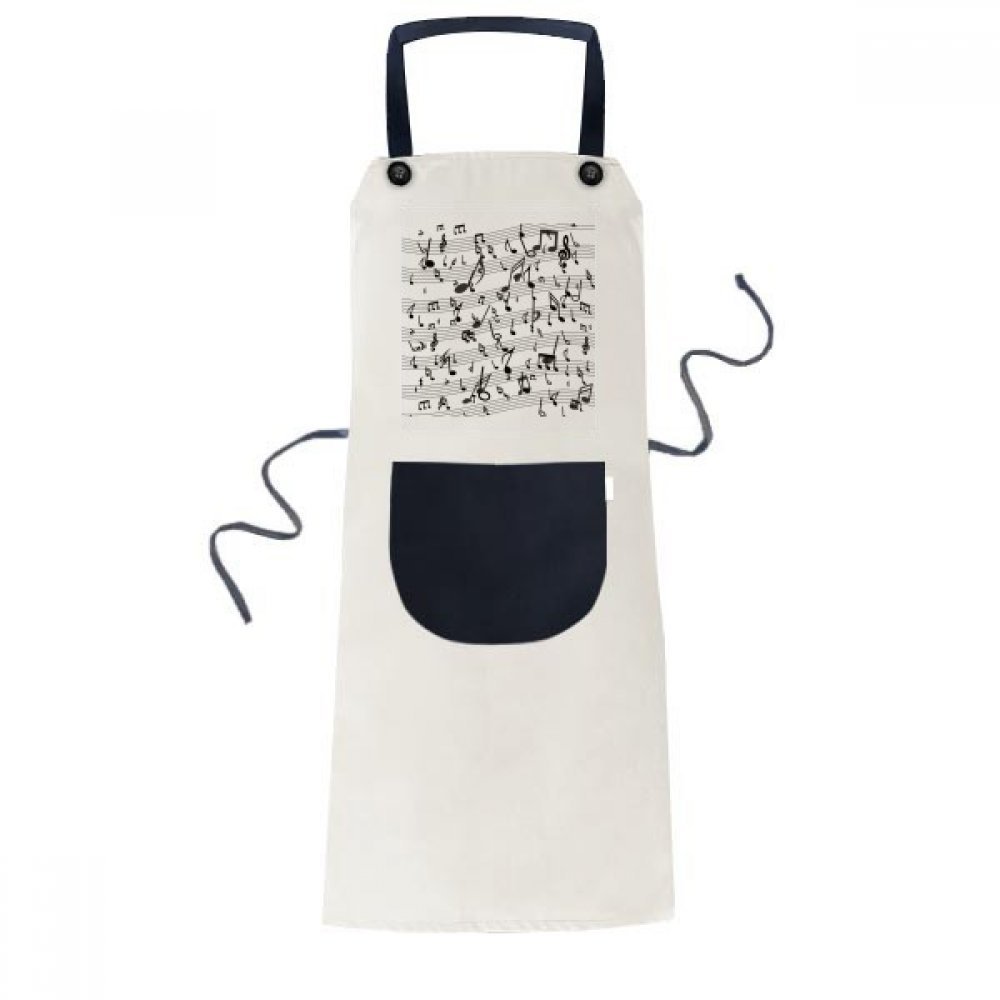 Tablier de cuisine pour femmes et hommes : bavoir beige à poche et imprimé musique vert noir