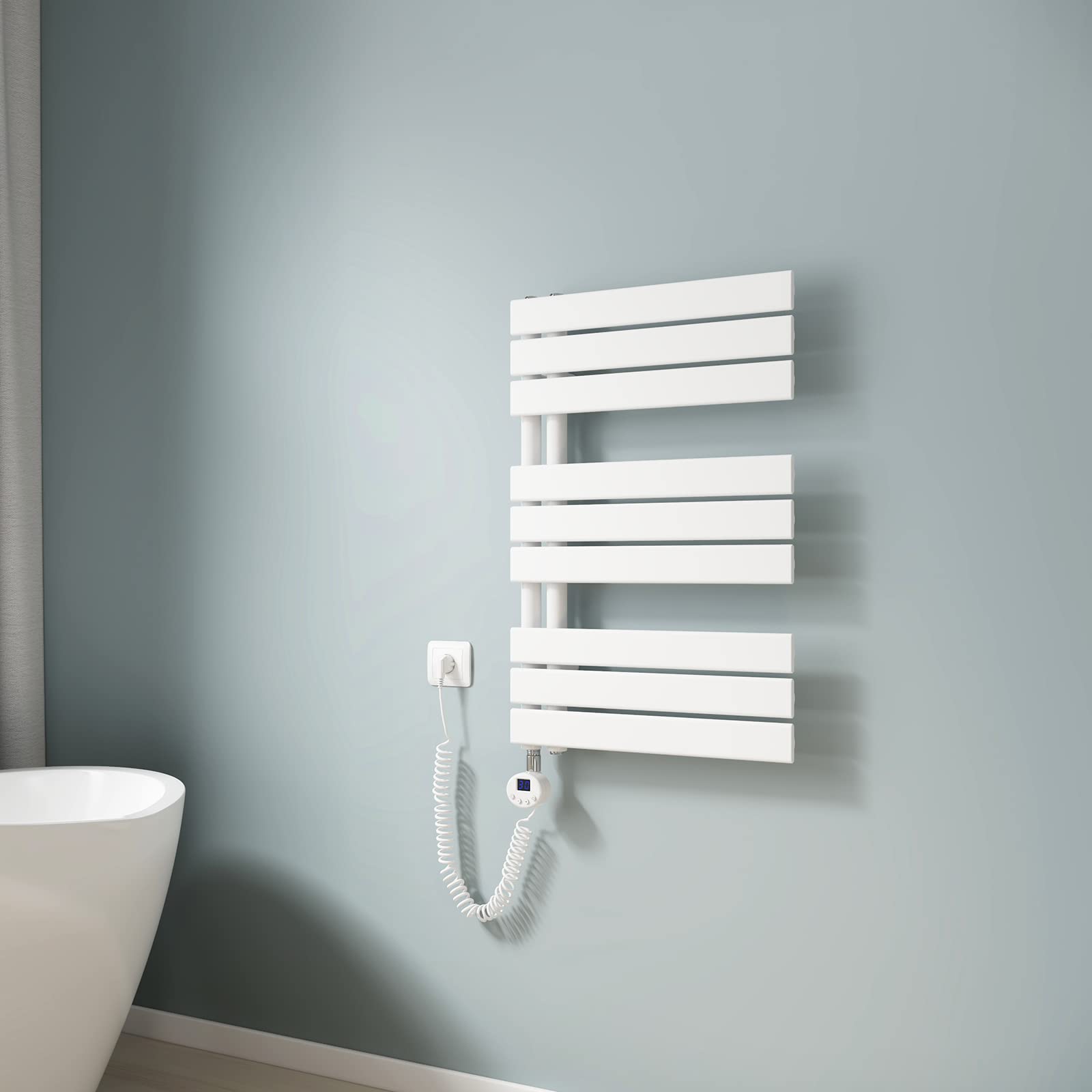 EMKE Toallero electrico baño con WiFi Termostato de Elemento Calefactor, 762x500mm 400W Radiador toallero con Barra Calefactora con Temporizador, Blanco