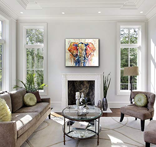 Fqjns Elephant Watercolor Wall Art Image Oil Painting Canvas Prints For Home Office Bedroom Decorations Framed Ready To Hang Size 16"X20"(40Cmx50Cm) #TOP3